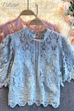 Korean Woman Clothes Blusas Mujer De Moda Fashion Shirts 2023 Hollow Out Floral Blouses Women Lace Laides Cropped
