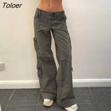 Punk Chain Bandage Wide Leg Pants 90s Baggy Pant Women Oversize Low Rise Y2k Academic Pants Streetwear E-girl
