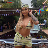 Puss Summer Beach Vacation Women 3 Piece stripe Sexy Halter Bra+Briefs+Drawstring Skirt 2021 Fashion Slim Swimsuit
