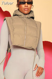 Autumn New 2023 Hooded Collar Casual Down Coats Warm Outerwear Casual Side Split Sleeveless Winter Women Vests