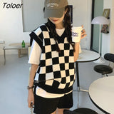 Vest Women Plaid Vintage Baggy All-match Stylish Popular Leisure Girls College Cozy Knitted Autumn Street Wear