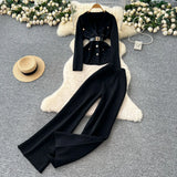 Goods Fashionable Wearing A Famous Man's High-Level Feeling Strapped With A Waist Suit Collar Long-Sleeved Knitted Top High Waist Broad Leg