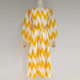 TWOTWINSTYLE Colorblock Wave Striped Dress For Women Round Neck Long Lantern Sleeve Lace Up Dresses Female Spring Clothing