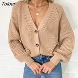 Women Casual Loose Knitted Cardigan Sweaters 2021 Autumn Winter Sexy V-Neck Button White Sweater Coat Female Cardigan