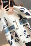 Fall 2023 Women's Sweater Clothing Fashion Cat Animal Cardigan Woman Oversized Tops Korean Knit Sweaters Coat Pull