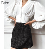 Elegant V Neck White Women Blouse Lantern Sleeve Shirt Top Female Tunic Button Down Chic Casual Wine Red Blouse Ladies