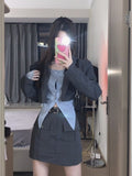 Pieces Dress Set Fashion Blazers Suits Women Long Sleeve Jacket Coats + Elegant Y2k Crop Tops Blouse and Skirts 2022