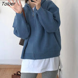 Korean Hooded Knit Cardigan Women 2023 Winter Long Sleeve Zipper Up Sweater Coats Women Solid Color Loose Cardigans