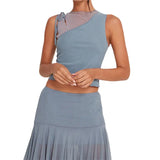 Tank Top y2k Aesthetic Women Solid Color Hollow Out Bandage Sleeveless T Shirt Basic Vest 2000s Tees Casual