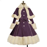 Yskkt Women Lolita Autumn Coat Warm Fur Collar Bowknot Dress Jacket Fashion Sweet Princess Breasted Overcoat Halloween