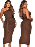 One Shoulder Scrunch Long Party