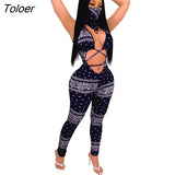 Bandana Scarf Print Sexy Jumpsuits for Women Hollow Out With Mask Playsuit 2023 New Fashion Bandage Women Sexy