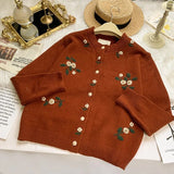 Japanese Orange Cardigan Female Flower Embroidery Slim Long Sleeve Overized Sweaters Cardiagns For Women Winter