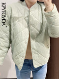 Women Fashion Single Breasted Loose Padded Jacket Coat Vintage Long Sleeve Pockets Female Outerwear Chic