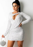 Sequin Cut Out Sexy Long Sleeve Club