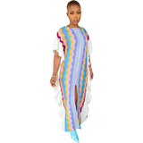 Toloer New Women's Dress Flounce Knitted Striped Slit Dress-Outfit