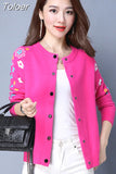 Flower Pattern Knitted Cardigans Sweater Women O Neck Single Breasted Elegant Pull Femme Casual Coat Jacket