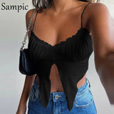 Korean Style Summer 2021 Women E Girl Sexy Black Ruched Ruffles Lace Up Tank Top Fashion Club Slim Bustier Crop