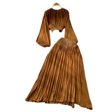 Wear With A Female Autumn Temperament Short Lantern Sleeve Shirt High Waist Hanging Feeling Open Skirt Two