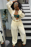 Fashion Rib Button Up Loose Blouse and PantS