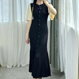 Women's Clothing Exploding Fashion Simple Solid Color Button Short Sleeves Knitted