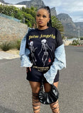 Black Streetwear O-Neck Short Sleeves Print Long