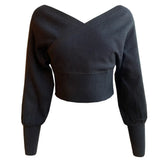 Women Knitting Sweaters V-Neck Lantern Sleeve Loose Streetwear Casual Femme Thick Warm Pullovers Knitwear
