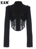 Women Black Lace Irregular Short Blazer New Lapel Long Sleeve Loose Fit Jacket Fashion Tide Spring Autumn 2023