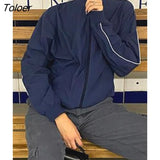 Casual Solid Loose Thin Jackets American Retro Side Stripe Sporty Outwear Autumn Streetwear Pockets Up Zipper