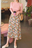 Philosophy Women Elegant Floral Print Long Beach Purple Skirt Vintage Mujer Maxi Retro Elastic High Waist A-line