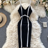 Summer New Knitted Women Dresses V-Neck Sexy Split Lady Elegant Body-con