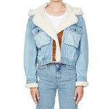 Toloer Blue Denim Lamb Hair Spring 2024 New Splicing Personality Single Breasted Short Coat Woman-Outfit