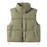 Autumn Winter Korean Version Of Foreign Style Loose And Versatile Sleeveless Short Standing Collar Down Cotton Vest Women's Design Sense Horse Clip Coat-Outfit