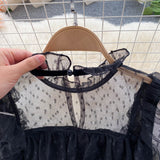 Elegant French Evening Dress Women Sweet Mesh Dot Long Sleeve Lace A-line Dresses New Autumn Streetwear Long