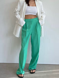 Blue Casual Straight Pants For Women High Waist Loose Solid Minimalist Trousers Female Spring Clothing Style