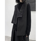 Women Loose Fit Black Topstitched Casual Irregular Vest New V-collar Sleeveless Fashion Tide Spring Autumn 2023