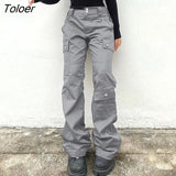 Punk Chain Bandage Wide Leg Pants 90s Baggy Pant Women Oversize Low Rise Y2k Academic Pants Streetwear E-girl