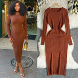 Sexy Pit Strips Body-Body-Groom Knitted Dress Autumn Solid-Colored Bottom Skirt One-Step Dress