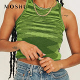 Crop Tops Women Sleeveless Y2K Skinny Tank Top Casual Summer Sexy Bodycon Green Tee Tops Vintage Fashion