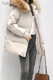 Fur Collar Down Jacket Women Winter 2023 Korean Fashion Warm Thicken Loose Padded Cotton Coat Female Loose Puffer