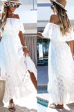 Dress Women White Dress Party Dresses Lace Beach Vacation Summer Casual Sexy Off Shoulder High Waist Hollow Out