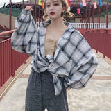 Women Shirts Plaid Thin Casual Sun-protect Loose Lantern Sleeve Fashion Simple Korean Chic All-match Tops Camisas Mujer