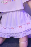 Kawaii White Mini Skirts Women Harajuku Ruffle Lace Bow Patchwork High Waist Pleated Skirt Japanese Style Soft