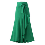 Elegant Maxi Skirt For Women High Waist Belted Casual Loose Party Fishtail Skirts Fashion Ruffles Long