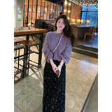 Gentle Lazy Wind Purple Round Sweater Woman 2025 Autumn And Winter Small Loose Soft