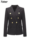 High Quality 2023 New Designer Blazer Women's Double Breasted Pocket Lion Buttons Slim Plaid Blazer Jacket
