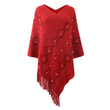 Autumn Winter Women Sweaters Poncho Knitting Capes Cloak Sweater V-Neck Irregular Hem Tassels Coat Striped Knitted