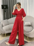 Jumpsuits Woman Dolka Pot High Waist V-neck Chiffon Loose Skinny Elegant