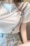 Women T Shirts 2023 Summer Tshirts Irregular Letter Tees Hollow Out Sexy Y2k Tops T-shirt Fashion Korean Clothes for