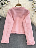 Tweed Weave Plaid Women Jacket Autumn Winter Causal Tweed Coat Office Ladies Long Sleeve Single-Breasted Suit